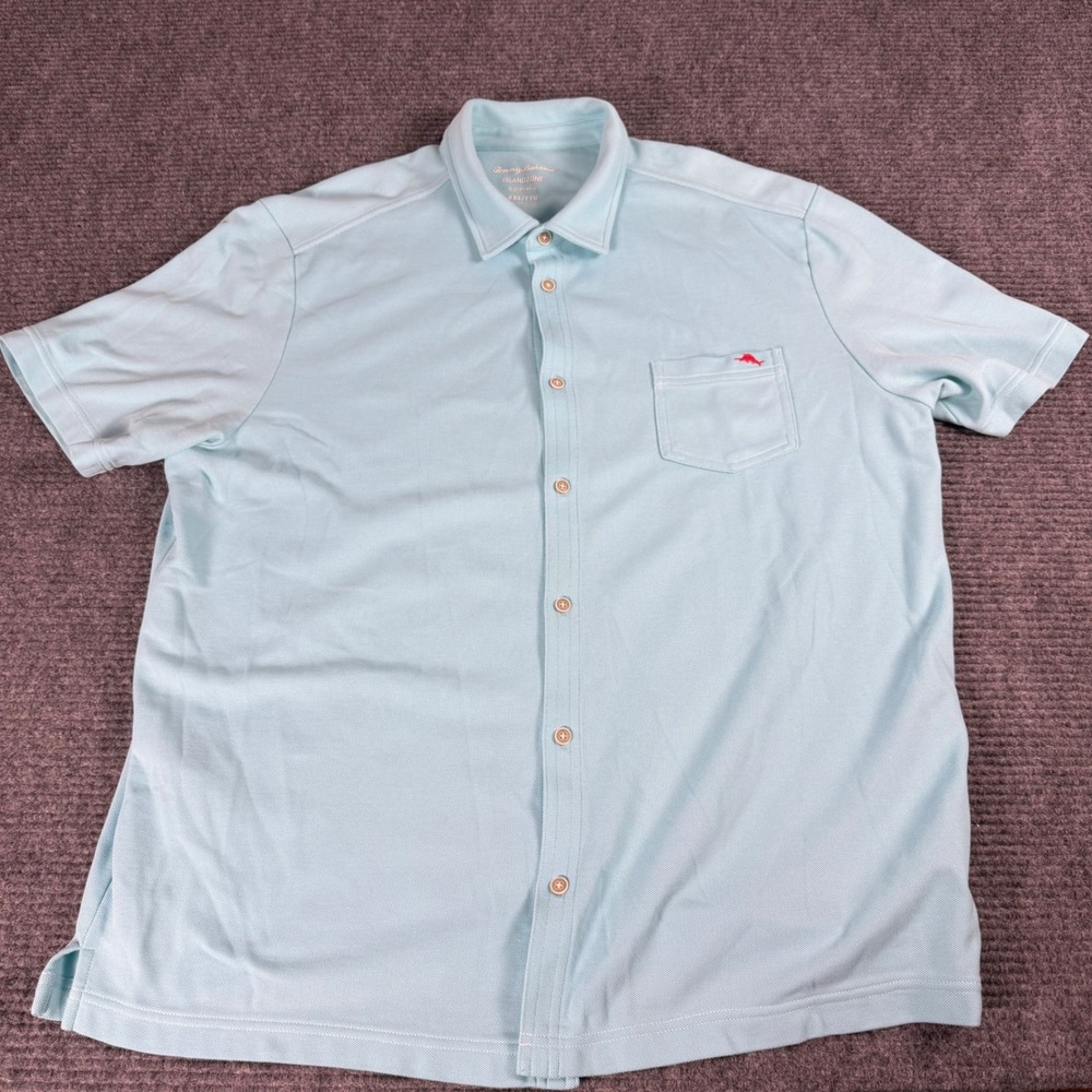 Tommy Bahama Mens XXL IslandZone Supima Cotton Pique Button Down Shirt Aqua Blue - Picture 3 of 10